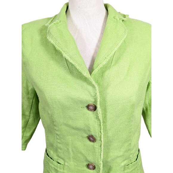 Vintage Coldwater Creek Jacket Blazer Womens Size 12 Linen Lime Green Pockets - Picture 3 of 5